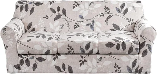 Vista 56 de KRFOONN Funda de sofá de 4 piezas con estampado para sofás de 3 cojines, funda elástica con 3 fundas de cojín separadas, protector de muebles