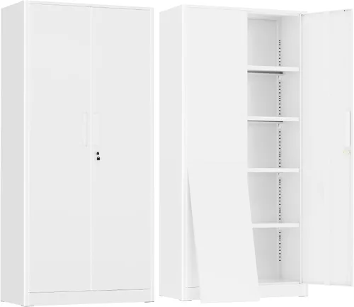 Vista 27 de Greenvelly Armario de almacenamiento de metal con puertas y estantes, armario de almacenamiento con cerradura de 36 pulgadas para oficina, gabinete