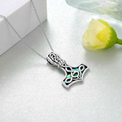 Vista 4 de Daixiya Collar vikingo nórdico de plata de ley 925, collar con colgante de martillo nórdico de Thors, joyería vikinga, amuleto, regalos para mujeres