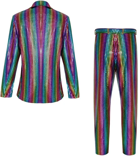 Vista 9 de BBAUER Trajes de lentejuelas, conjuntos de discoteca de 2 piezas para hombre, chaqueta brillante, chaqueta de lentejuelas con purpurina, traje