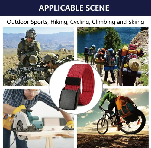 Vista 6 de LionVII Cinturón para hombre, cinturón ajustable con hebilla de plástico transpirable para deportes de trabajo, fácil de recortar para adaptarse a