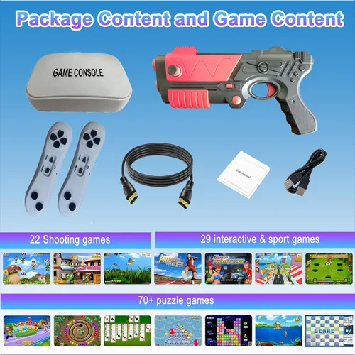 Vista 8 de Consola de videojuegos con más de 100 juegos, consola de videojuegos portátil para niños Plug and Play Video Games for TV, Shooting Games,Game Gun