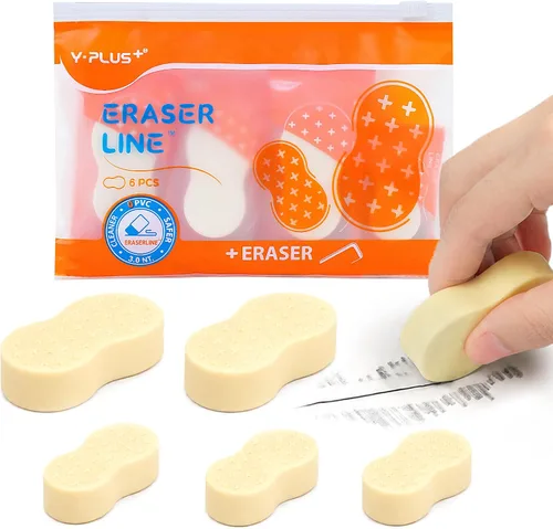 Vista 7 de Yplus Eraser Line - Borradores de lápiz de hipopolímero para escuela y oficina, lindo borrador de goma blanca para niños, artista sin residuos, 6