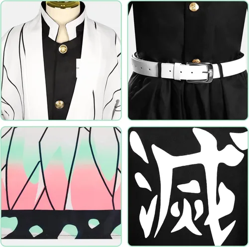 Vista 6 de Conjunto de disfraz de cosplay de anime traje de Demon Slayer uniforme completo para niños y niñas