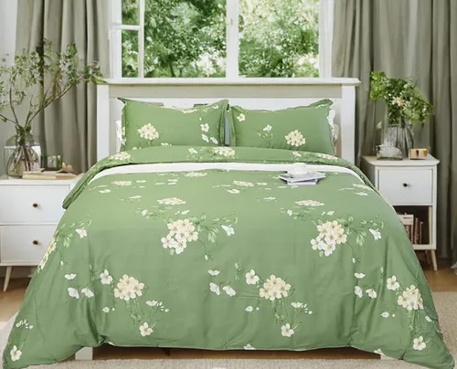 Vista 27 de Helthep Funda de edredón floral tamaño Twin, 100% algodón, con estampado de flores rosas, funda de edredón vintage botánica con hojas verdes, funda