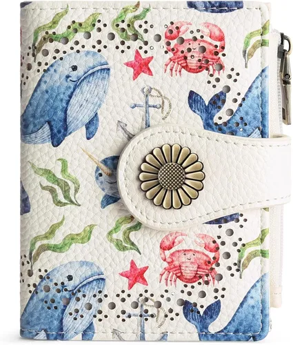 Vista 10 de SENDEFN - Carteras pequeñas para mujer, cartera compacta con bloqueo RFID, de cuero, plegable, con bolsillo para monedas y cierre, A-baby Azul