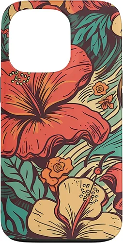 Vista 10 de iPhone 16 Vintage Hawaii Hibiscus Pattern Retro Tropical Hawaiian Case