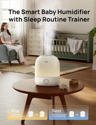 Vista 3 de DREO Humidificadores para dormitorio, tiempo de funcionamiento máximo de 30 horas, luz nocturna RGB y entrenador de sueño, humidificador de niebla