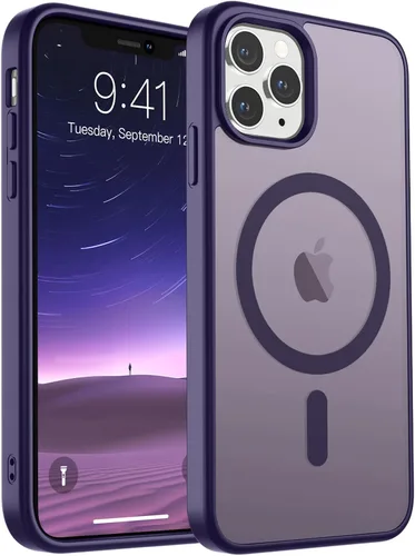 Vista 52 de SUPFINE Funda magnética para iPhone 11 Pro Max (compatible con MagSafe) (protección contra caídas de grado militar), delgada, translúcida mate, a