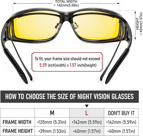 Vista 56 de Night Vision Driving Glasses for Men & Women - Polarized Anti Glare Fit Overs with Wrap-Around HD Yellow Lens