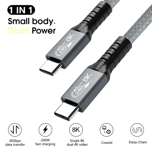 Vista 6 de LanSenSu Cable USB4 de 240 W, 1 pie, transmisión de datos de 40 GBps, carga súper rápida PD de 240 W (48 V5A), extensión HD de 8K a 60 Hz