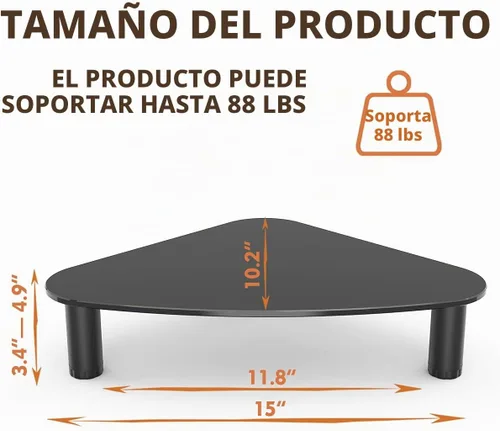 Vista 4 de Hemudu Vidrio templado para elevar monitor de computadora/Soporte de esquina de escritorio triangular que ahorra espacio para monitor de computadora
