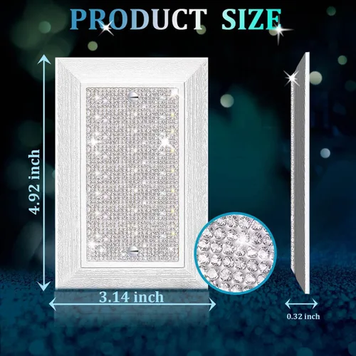 Vista 3 de Cubierta para interruptor de luz, con purpurina, bonitas cubiertas de placa de interruptor con diamantes de imitación plateados, textura blanca