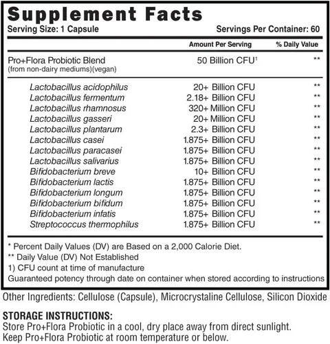 Vista 2 de Steel Supplements Pro+Flora Probiotic Mezcla de 14 probióticos para hombres y mujeres Salud intestinal, salud inmunológica, apoyo a