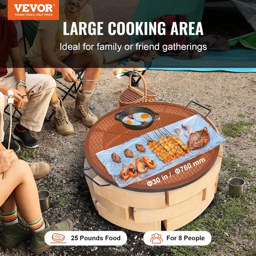 Vista 2 de VEVOR X-Marks - Rejilla para parrilla de fogata, parrilla de cocción redonda, rejilla de parrilla BBQ de fogata de acero resistente con mango