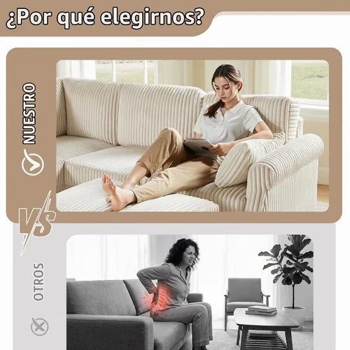 Vista 8 de Sofá modular modular en forma de V de 90.6 pulgadas, sofás esquineros de pana con otomana de almacenamiento, sofá grande tapizado de 6 asientos
