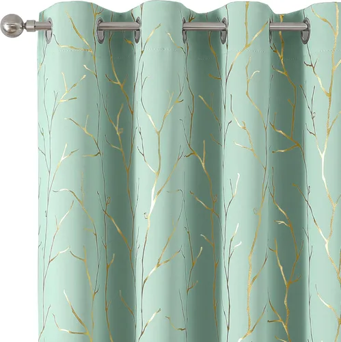 Vista 43 de BUHUA Cortinas pequeñas para ventana de 36 pulgadas de largo, 2 paneles, cortinas opacas con elegantes ramas de árbol plateadas, cortinas de bloqueo