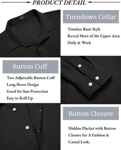 Vista 5 de COOFANDY Camisa casual de manga larga con botones para hombre, camisa de verano para playa, boda