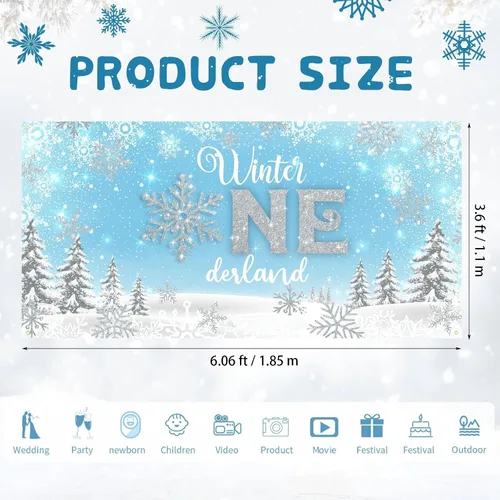 Vista 2 de Fondo de invierno Onederland para fiesta de primer cumpleaños, cartel de invierno para primer cumpleaños, fotografía de primer cumpleaños para bebé