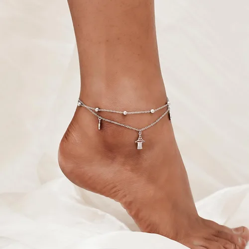 Vista 158 de CHIC & ARTSY Tobilleras delicadas de plata de ley S925 para verano, pulsera de tobillo ajustable multicapa para playa, joyería de pie para mujer