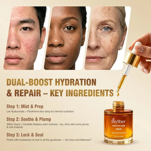 Vista 4 de Solución de suero de ácido salicílico al 2% para la cara: Suero facial exfoliante suave para el acné, puntos negros y poros abiertos y reduce