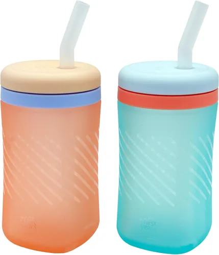 Vista 8 de The First Years Squeeze & Sip - Vaso con popote de silicona, color verde y morado Spill-Proof Toddler Training Cups, Dishwasher Safe, 7 oz, 2
