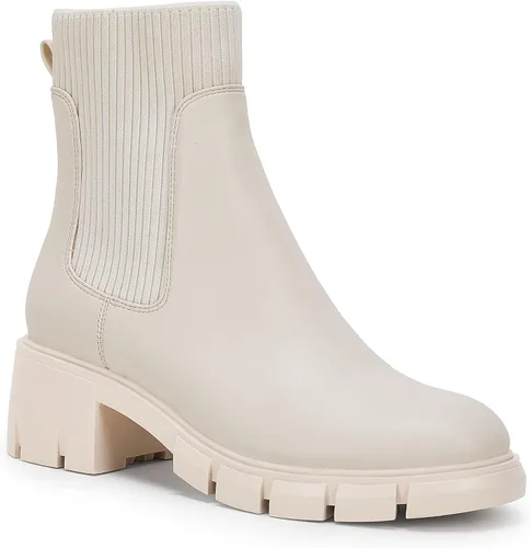 Vista 2 de Botines con elástico al tobillo y plataforma para mujer, tacón ancho, suela de lengüeta, antideslizantes, cómodos botines tipo Chelsea