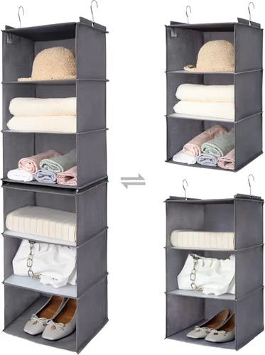 Vista 27 de GRANNY SAYS Organizador Colgante de 6 Estantes para Closet, Separable en 2 Paquetes de 3 Estantes Colgantes, Organizador Colgante para Dormitorio, 6