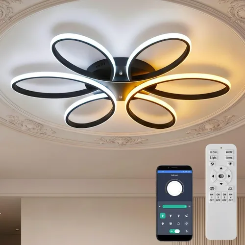 Vista 9 de Moderna lámpara LED de techo, 23 pulgadas, 70 W, con control remoto/aplicación, lámpara de montaje empotrado regulable para sala de estar, comedor