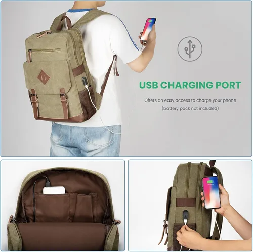 Vista 2 de Modoker Mochila vintage ecológica para hombres y mujeres, mochila de lona que se adapta a la mayoría de computadoras y tabletas de 15.6 pulgadas