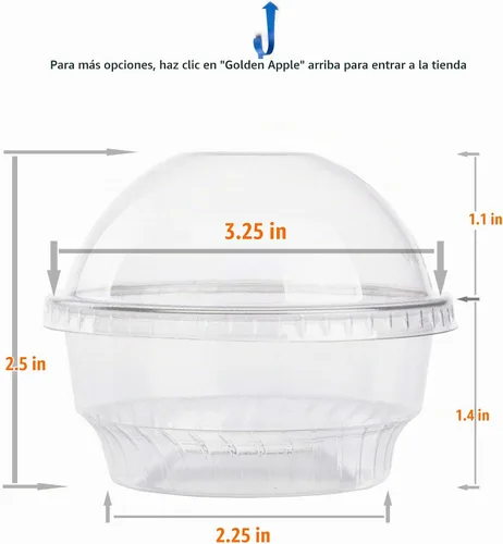 Vista 2 de Golden Apple, 101ml-30 juegos de vasos de plástico transparente para helado, cuenco para aperitivos con tapas de cúpula sin agujero