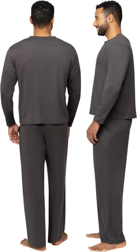 Vista 2 de PajamaGram Conjunto de pijama para hombre, clásico, 100% algodón Negro