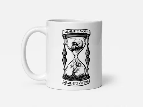 Vista 3 de Soul'n'Passions Memento Mori Memento Vivere - Taza de cerámica con diseño de calavera Momento Mori Lent Stoic Memento Mori, 11 onzas, color negro