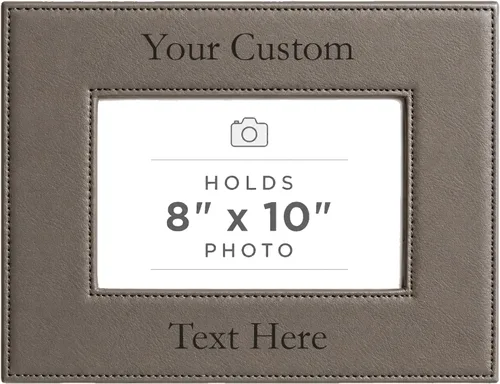 Vista 30 de Marco de fotos de piel sintética de cuero sintético grabado para añadir tu texto personalizado para colgar o en la mesa, marco de fotos familiares