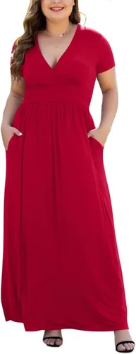 Vista 11 de Maxi vestido casual para mujer, diseño de manga corta con cuello en V y bolsillos, tallas L-5XL A01-negro