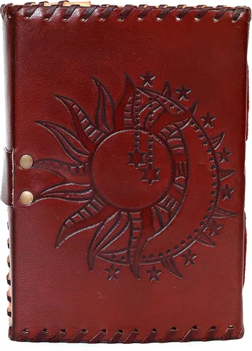 Vista 3 de Diario en relieve de Sun & Moon, diario de 240 páginas, diario vintage, diario Sun Moon, cuaderno de bocetos de cuero, cuaderno de cuero, diario