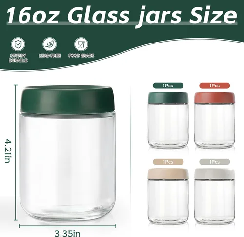 Vista 2 de DIMBRAH Recipientes para Avena Nocturna con Tapas, Frascos de Vidrio de 16oz con Tapas - Juego de 4, Práctico Recipiente de Avena para Llevar