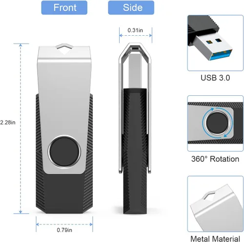 Vista 8 de Aiibe Unidad flash USB de 16 GB Memoria USB 3.0 Memoria Stick PenDrive 16GB - Negro