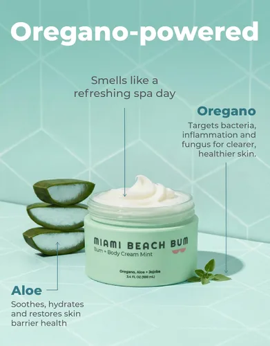 Vista 3 de Miami Beach Bum Bum Body Cream - Loción Bum de 3.4 oz de aloe de orégano + humectante diario de jojoba para la salud de la piel, protuberancias