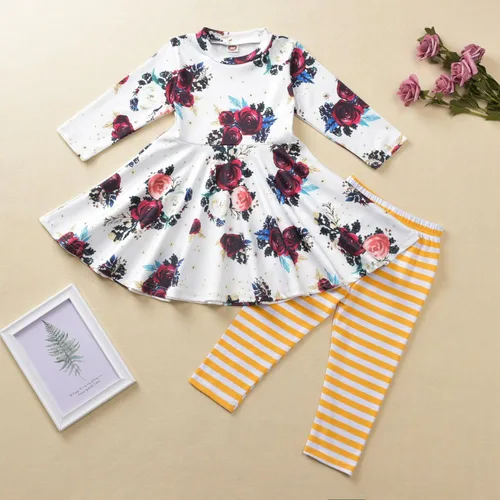 Vista 2 de Conjunto de ropa de otoño para niñas pequeñas, túnicas altas, leggings, ropa boutique