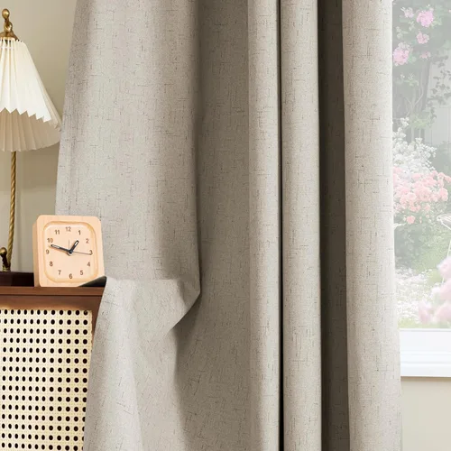 Vista 68 de H.VERSAILTEX Cortina 100% opaca para dormitorio, 63 pulgadas de largo, con ojales, cara de lino, bloqueo de luz completa, cortina para sala de Arena