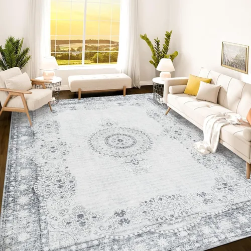 Vista 35 de Istana Alfombra larga antideslizante de 2.5 x 8 para el hogar, para pasillo y cocina, lavable, sedosa y suave al tacto, elegante, color azul y marfil