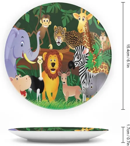 Vista 2 de Plato decorativo de 6 pulgadas, manualidades de cerámica del zoológico, animales en la selva, placa de exhibición divertida para cenas, eventos