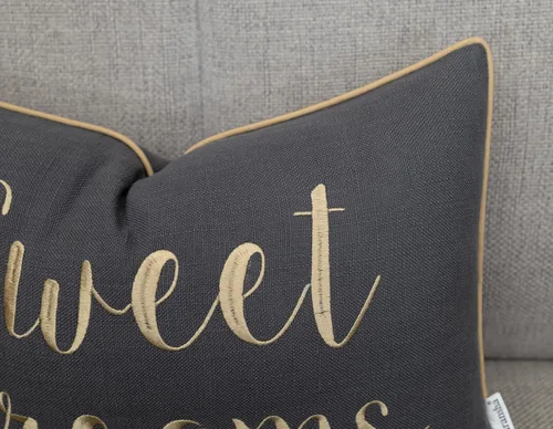 Vista 2 de Rudransha Sweet Dreams - Funda de almohada lumbar gris oscuro de 12 x 18 pulgadas, funda de cojín de algodón con cita bordada, buena noche de sueño