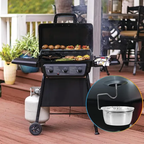 Vista 6 de Taza de grasa universal para parrillas Char-Broil Kenmore al aire libre y otras parrillas similares, taza recogedora de grasa con soporte y paquete