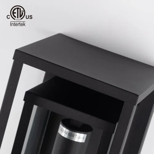 Vista 6 de mirrea Aplique de pared clásico para exteriores de 14 pulgadas, 1 luz en negro mate, marco de metal rectangular y pantalla de vidrio transparente