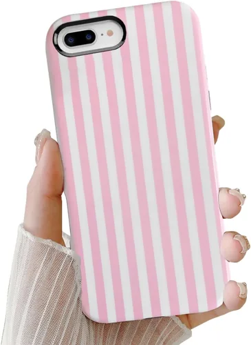 Vista 15 de Compatible con iPhone SE /8/7, diseño de patrón estético a rayas, resistente a los arañazos, funda protectora híbrida de 2 capas a prueba de golpes