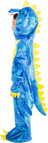 Vista 4 de DearSun Disfraz de dinosaurio T-Rex para niños, disfraz de dinosaurio con capucha (S100 de 3 a 4 años, azul)
