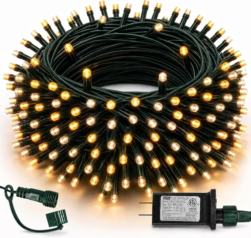 Vista 17 de TW SHINE Luces de Navidad verdes, 200 luces LED de Navidad para exteriores de 66 pies enchufables con 8 modos, cable verde impermeable, luz del día