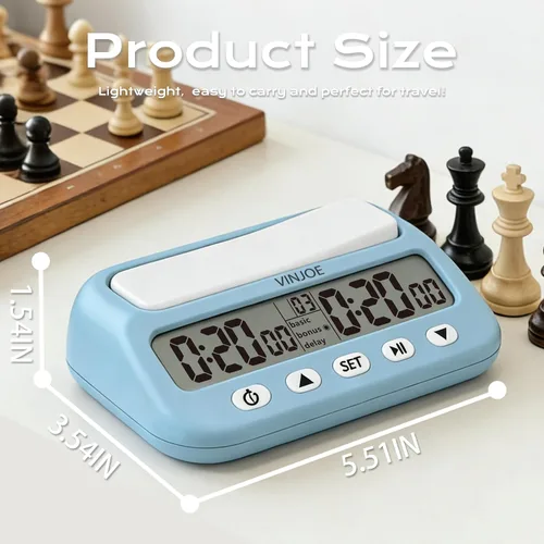 Vista 2 de VINJOE Reloj de Ajedrez Digital Temporizador de Ajedrez Digital Profesional para Juegos de Mesa, Reloj de Ajedrez Digital Portátil y Temporizador